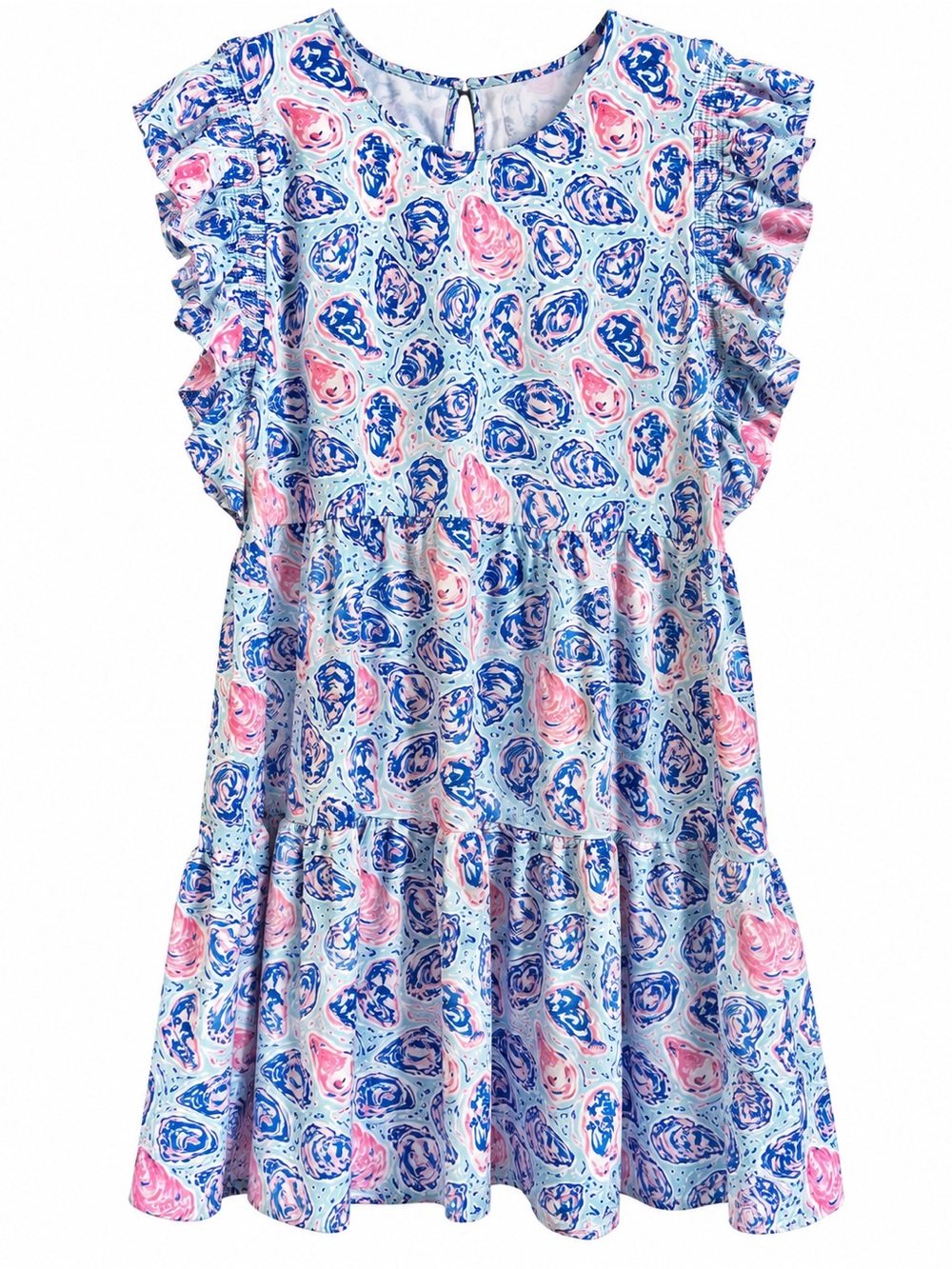 Simply Southern Oyster Print Ruffle Sleeve Tiered Dress – XL – NWT